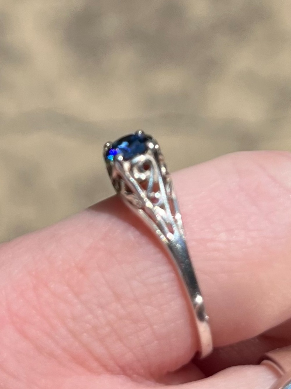 5mm Filigree Blue Moissanite Ring 925 Silver size 7.5 - Picture 7 of 8